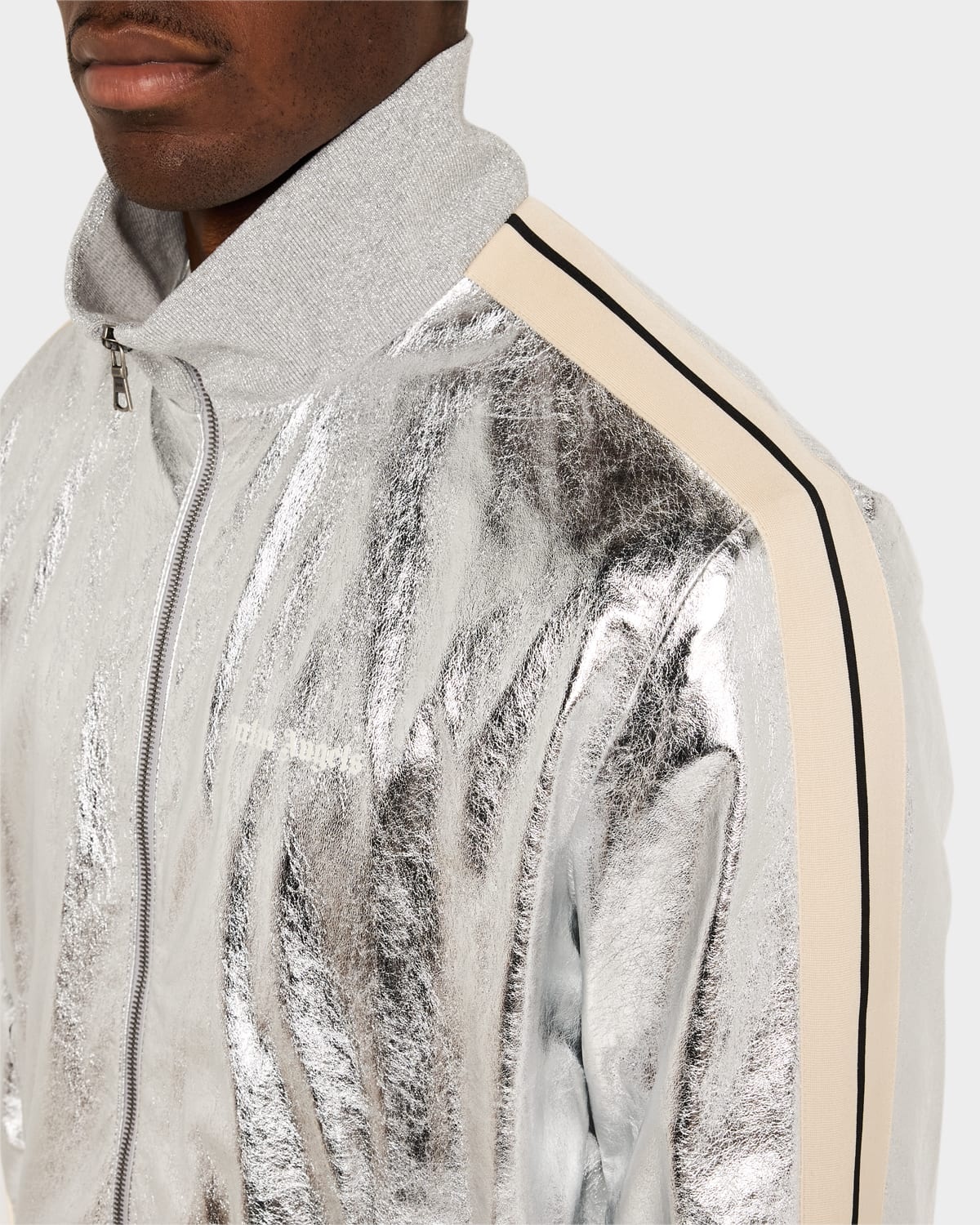 Men's Metallic Leather Track Jacket - 5