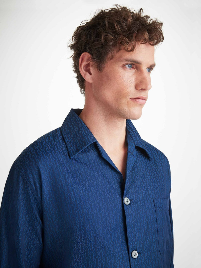 Derek Rose Men's Classic Fit Pajamas Paris 28 Cotton Jacquard Navy outlook