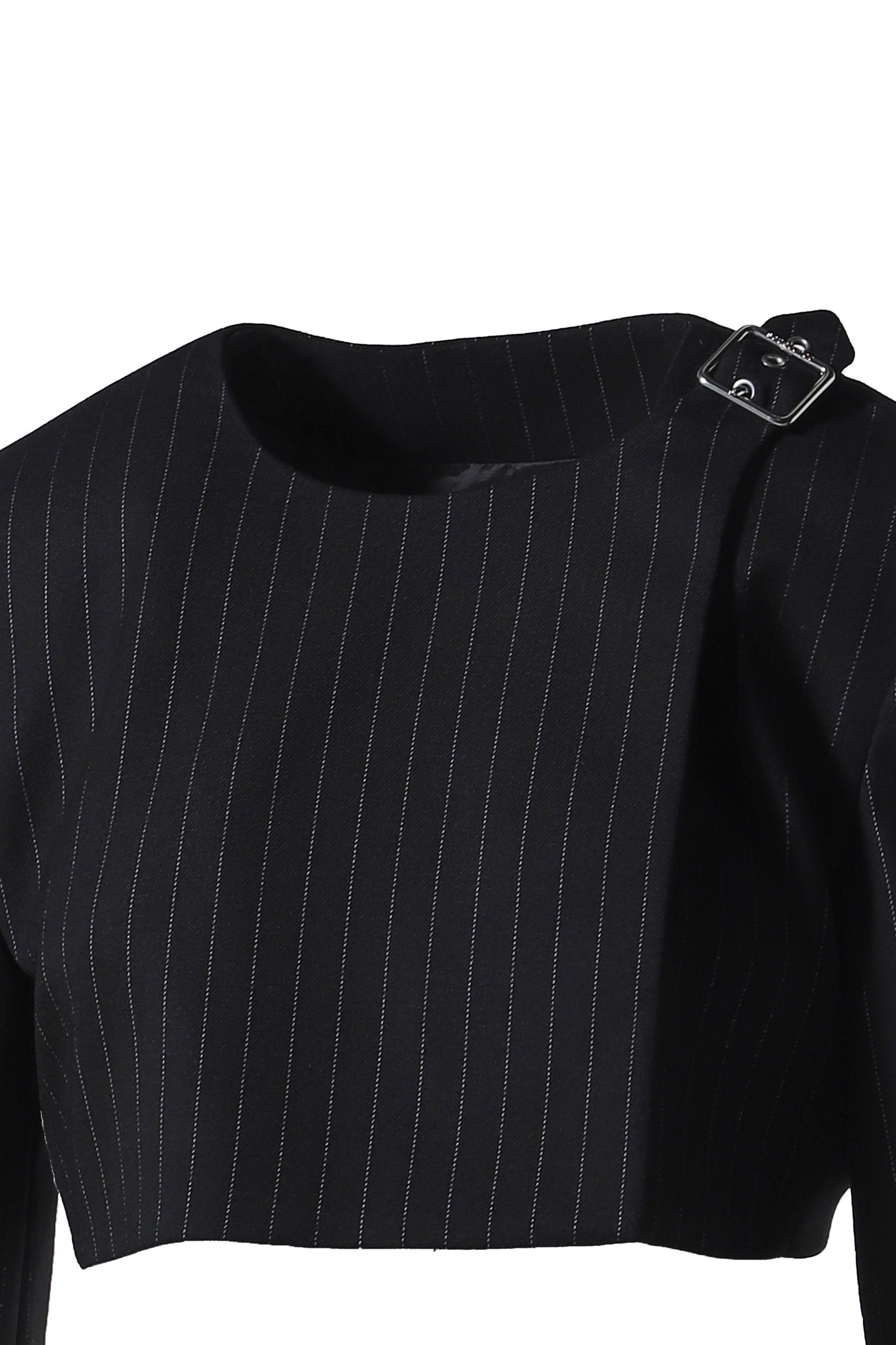 BUCKLE TAILORED PINSTRIPE TOP / BLK/WHT - 4