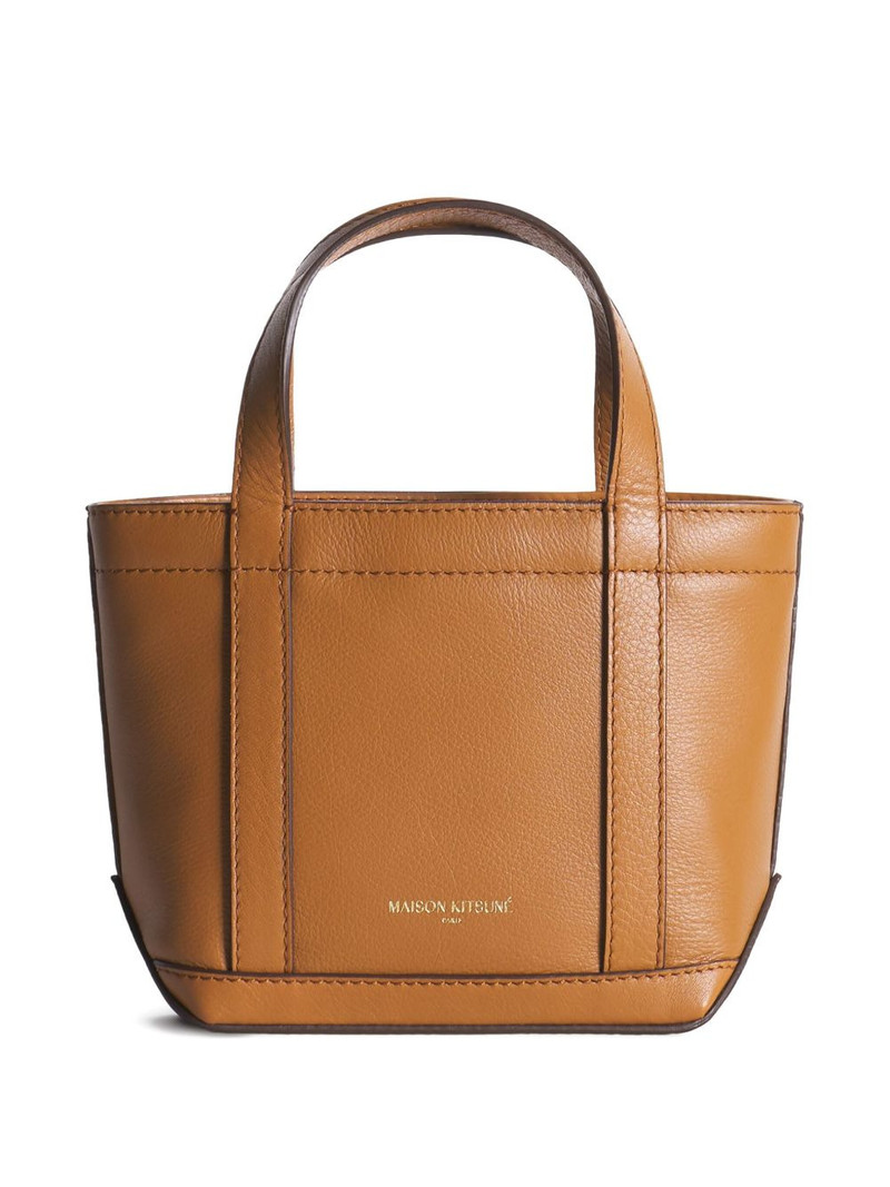 Maison Kitsuné mini fox-head embossed leather tote bag outlook