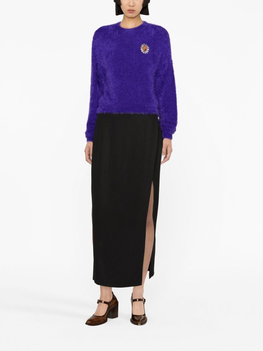floral-appliqué brushed jumper - 2