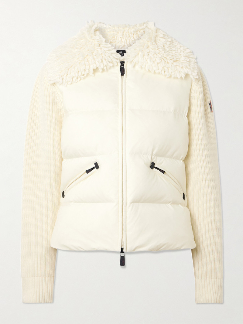 Fleece And Quilted Shell-paneled Ribbed Wool Cardigan 1
