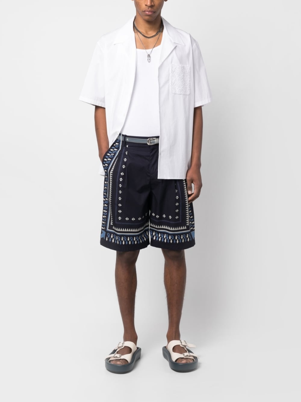 geometric-print tailored shorts - 2