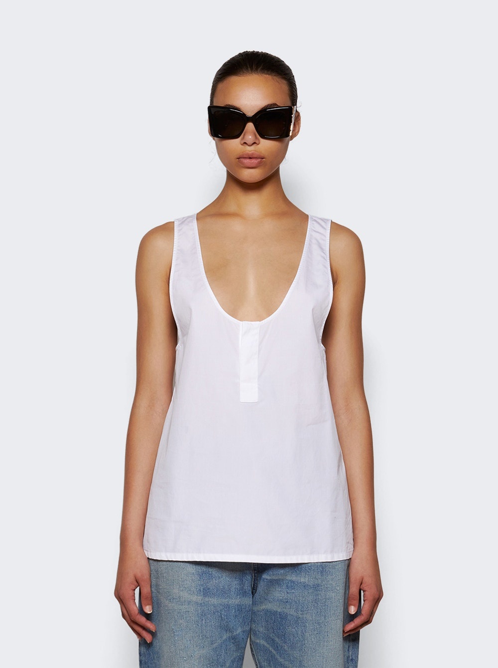 Cotton Poplin Henley Top White - 3