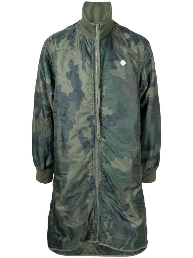 quilted camouflage zip-up coat - 1