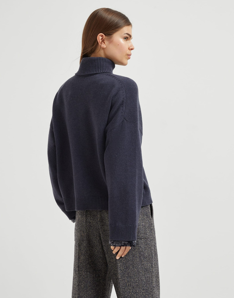 Brunello Cucinelli Virgin wool, cashmere and silk turtleneck sweater with swing drops cuffs outlook