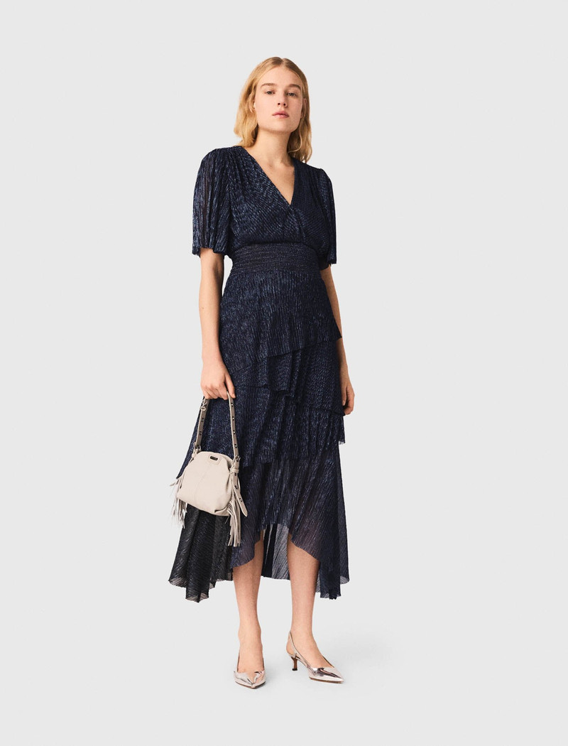 maje Metallic ruffled midi dress outlook