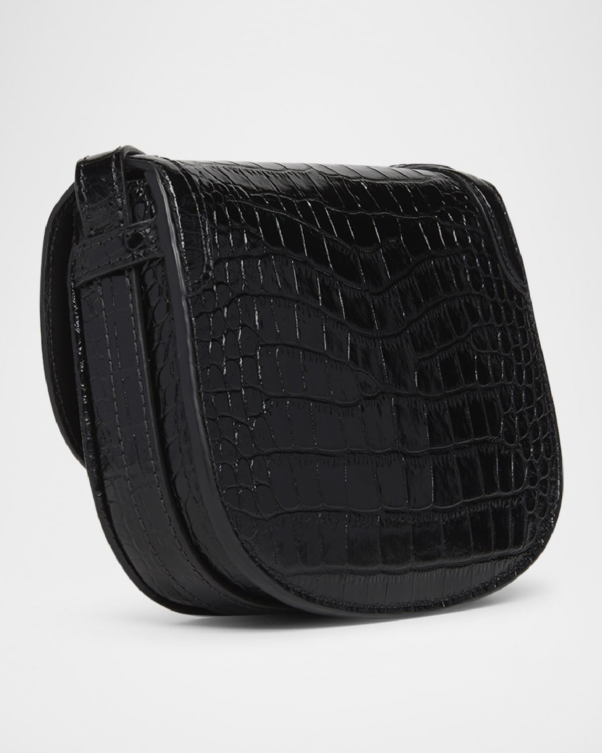 Wallis Mini Flap Shoulder Bag in Shiny Croc-Embossed Leather - 6