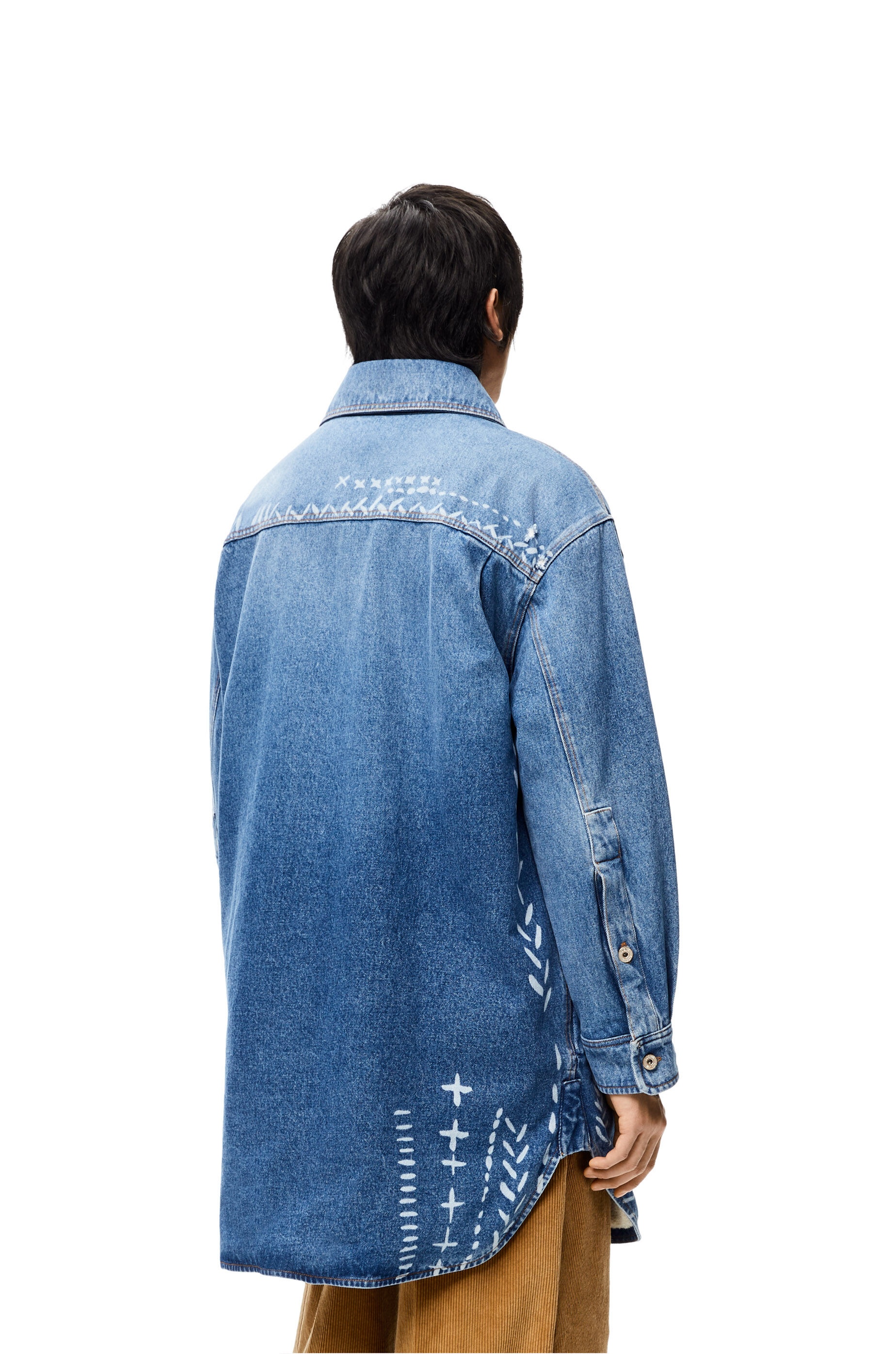 Printed oversize denim overshirt in cotton - 4