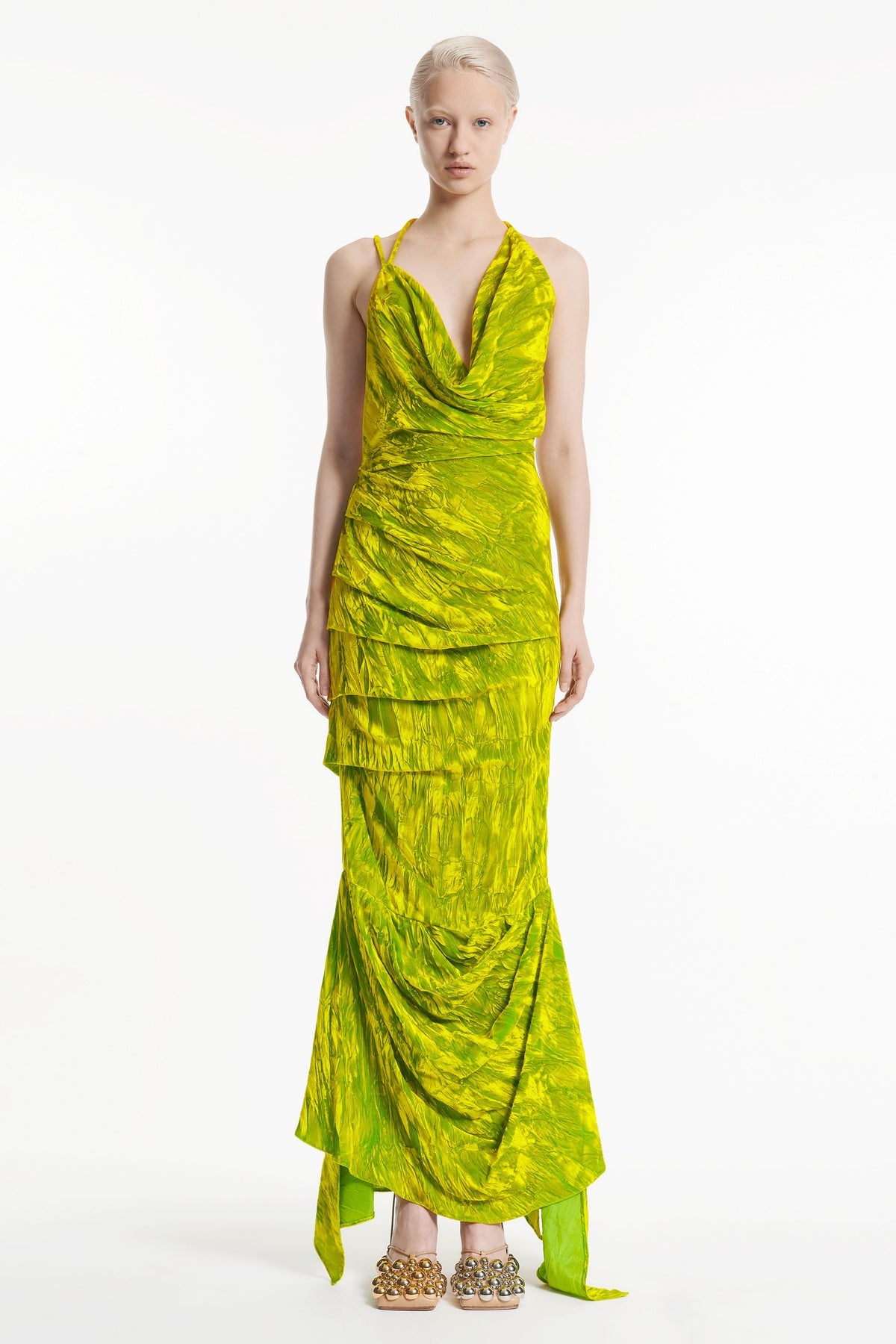 FITTED ASYMMETRIC DRAPED DRESS CITRON - 1