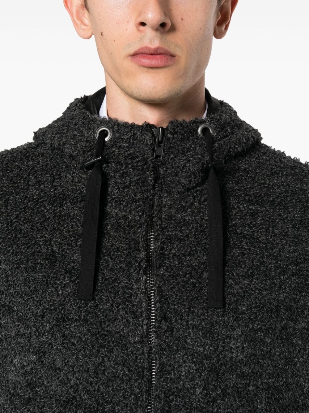 textured drawstring zipped hoodie - 5
