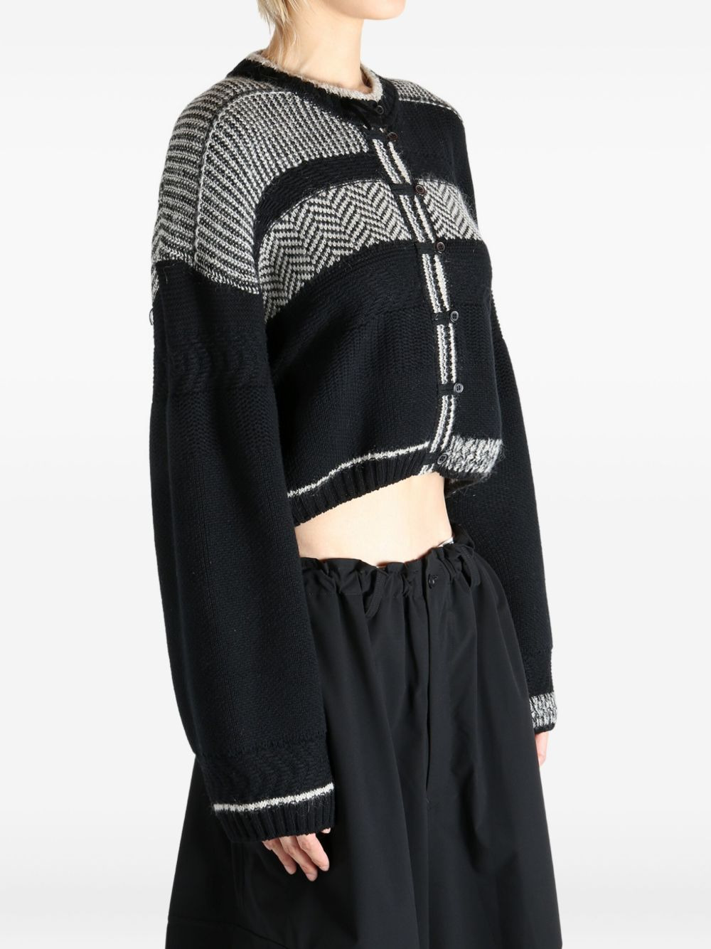 patchwork cropped cardigan - 3