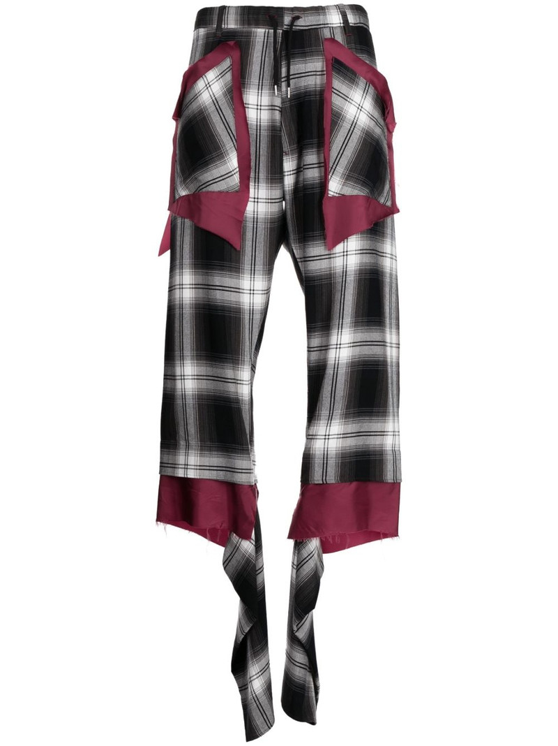 check-print asymmetric trousers 1