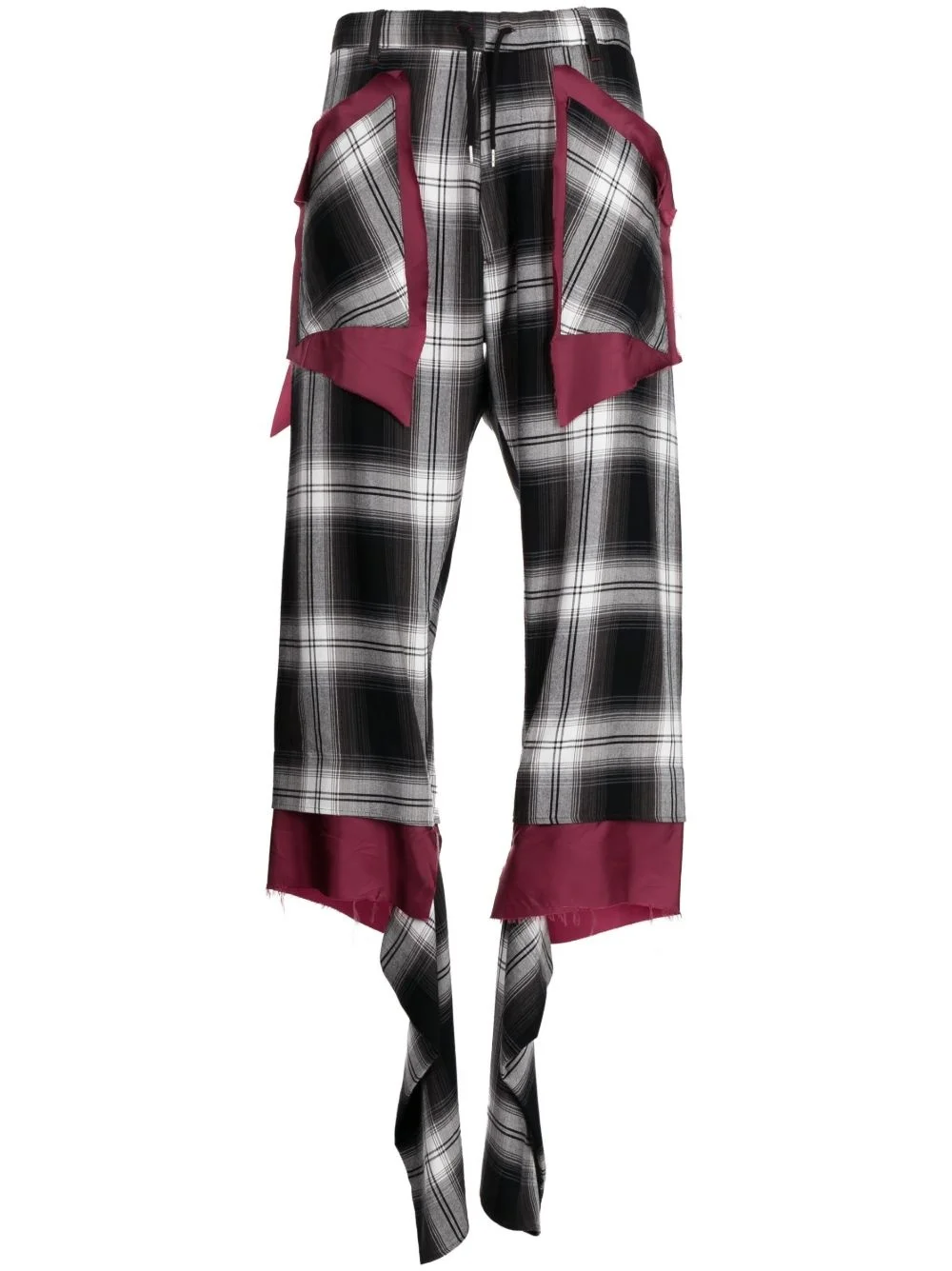 check-print asymmetric trousers - 1
