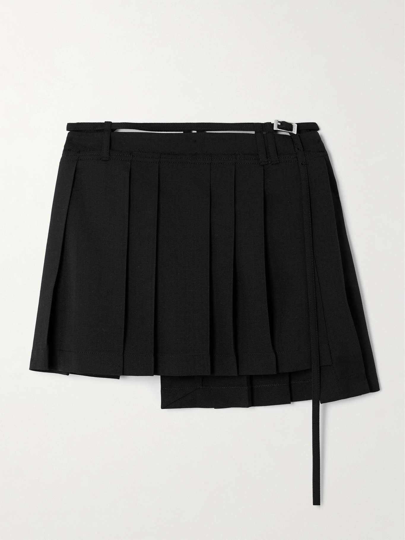 Belted asymmetric pleated grain de poudre mini skirt - 1