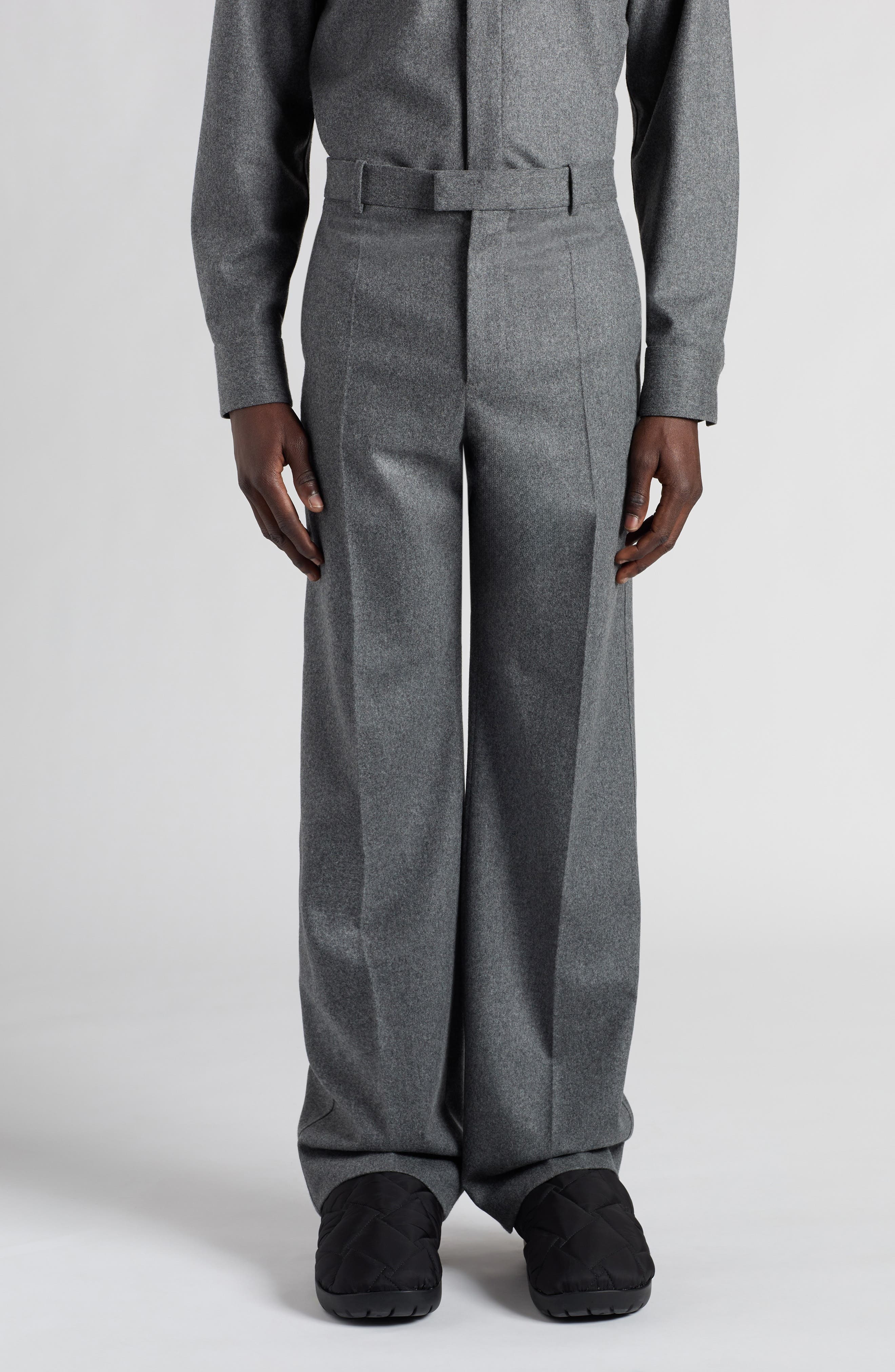 Bottega Veneta Regular Fit Lightweight Wool Flannel Pants in 1962 Grey Melange at Nordstrom - 1