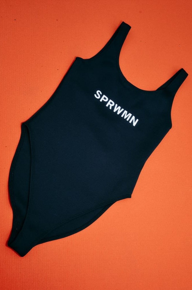 BLACK FRONT LOGO ONE PIECE SWIMSUIT - 6