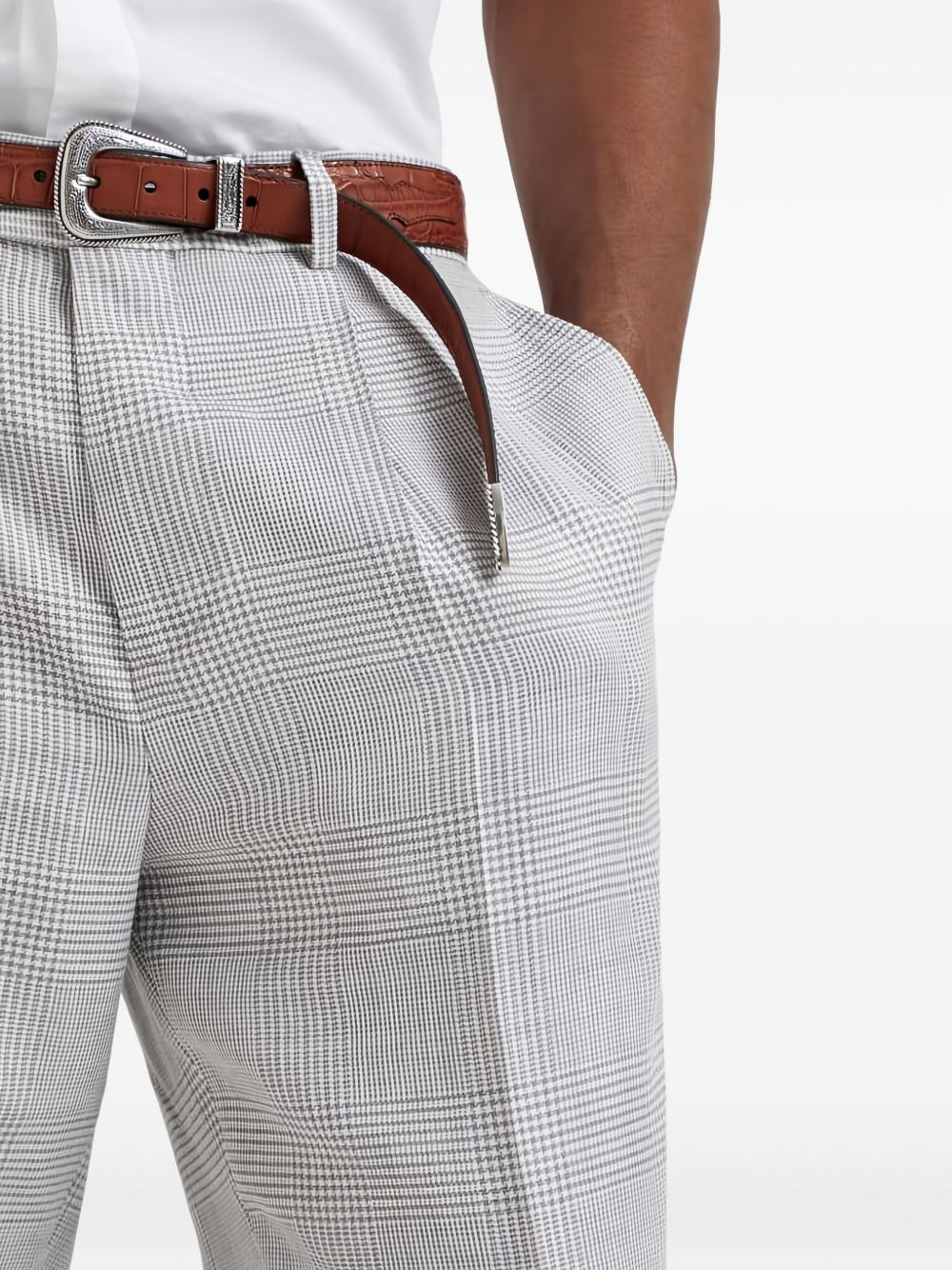 pleated check-pattern trousers - 4