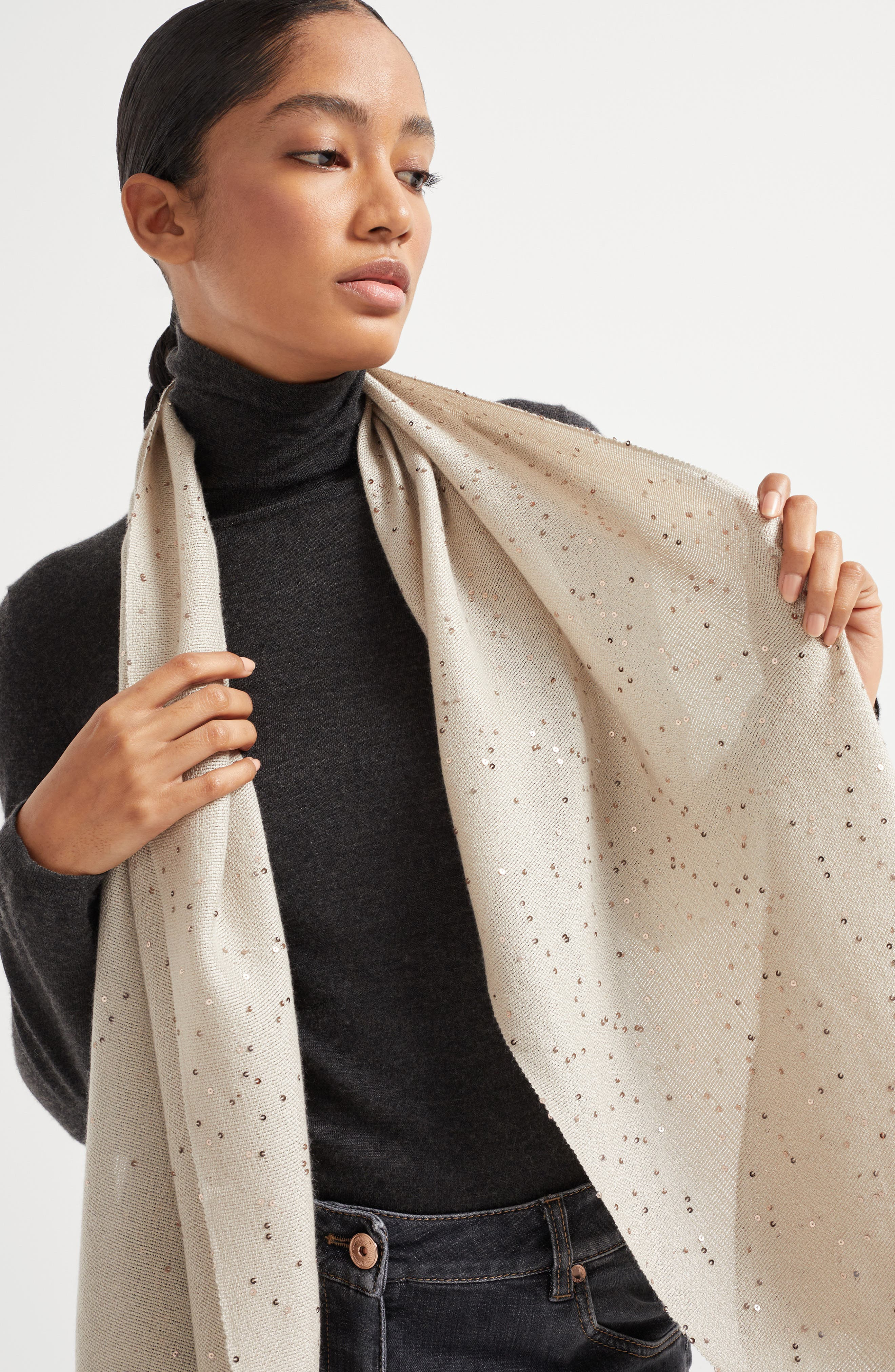 Brunello Cucinelli Cashmere and silk Diamond yarn scarf in Beige Silk at Nordstrom - 5