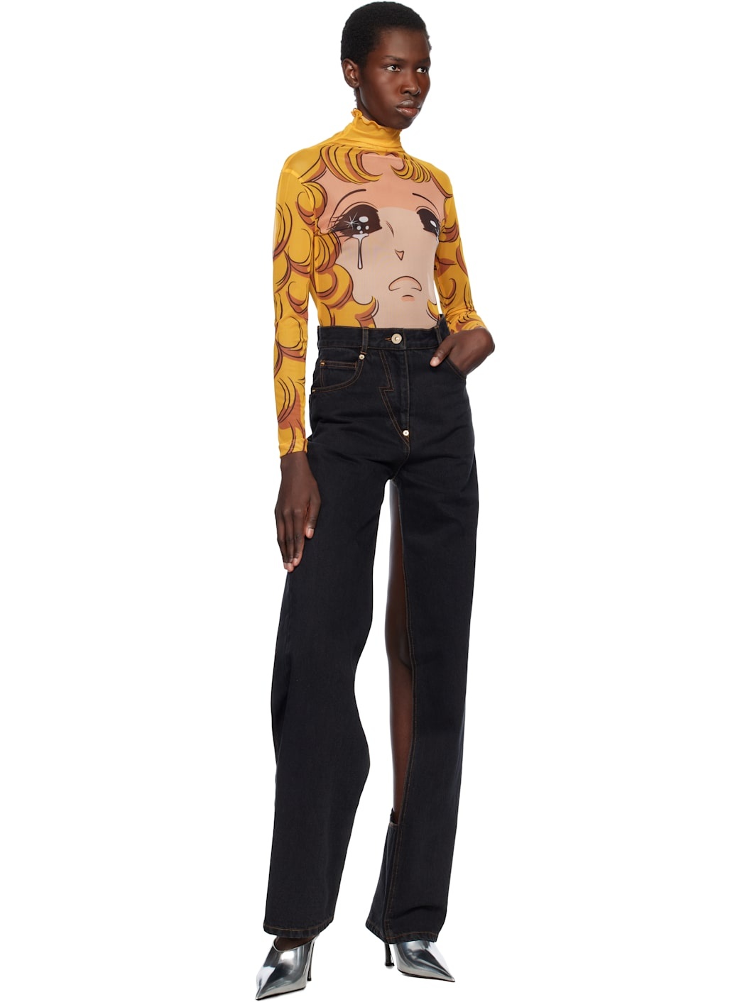 Yellow Crying Girl Mesh Turtleneck - 5