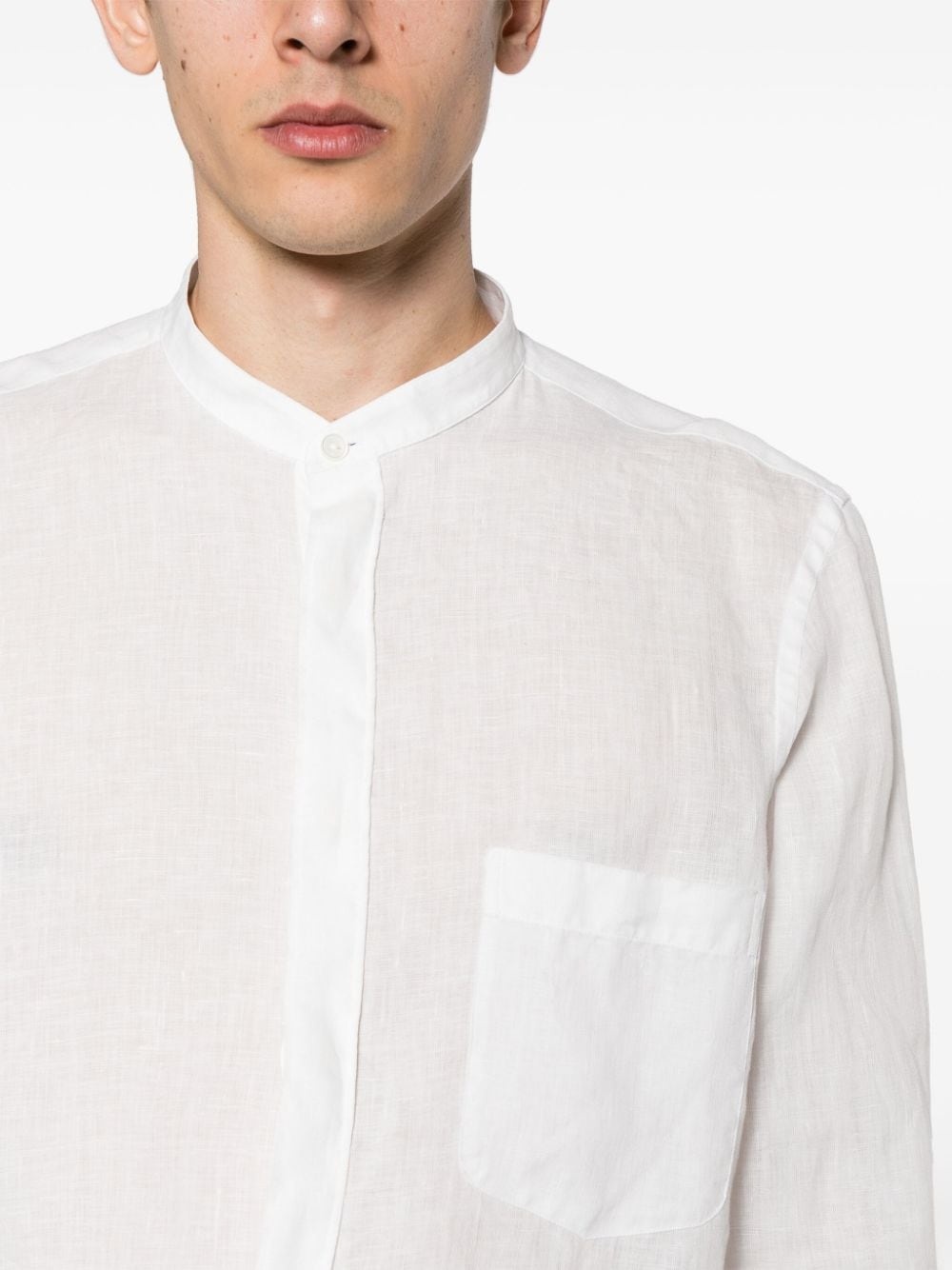 band-collar linen shirt - 5