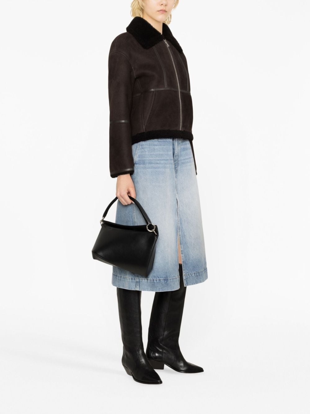 shearling-trim suede jacket - 4