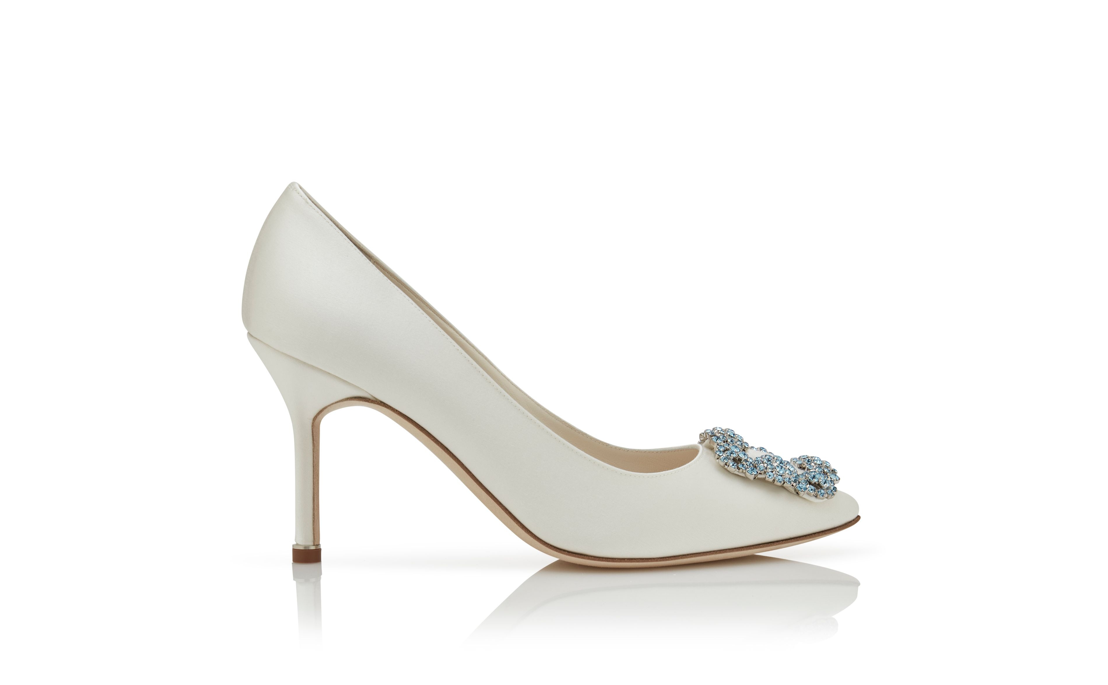 Cream Satin Jewel Buckle Pumps - 1