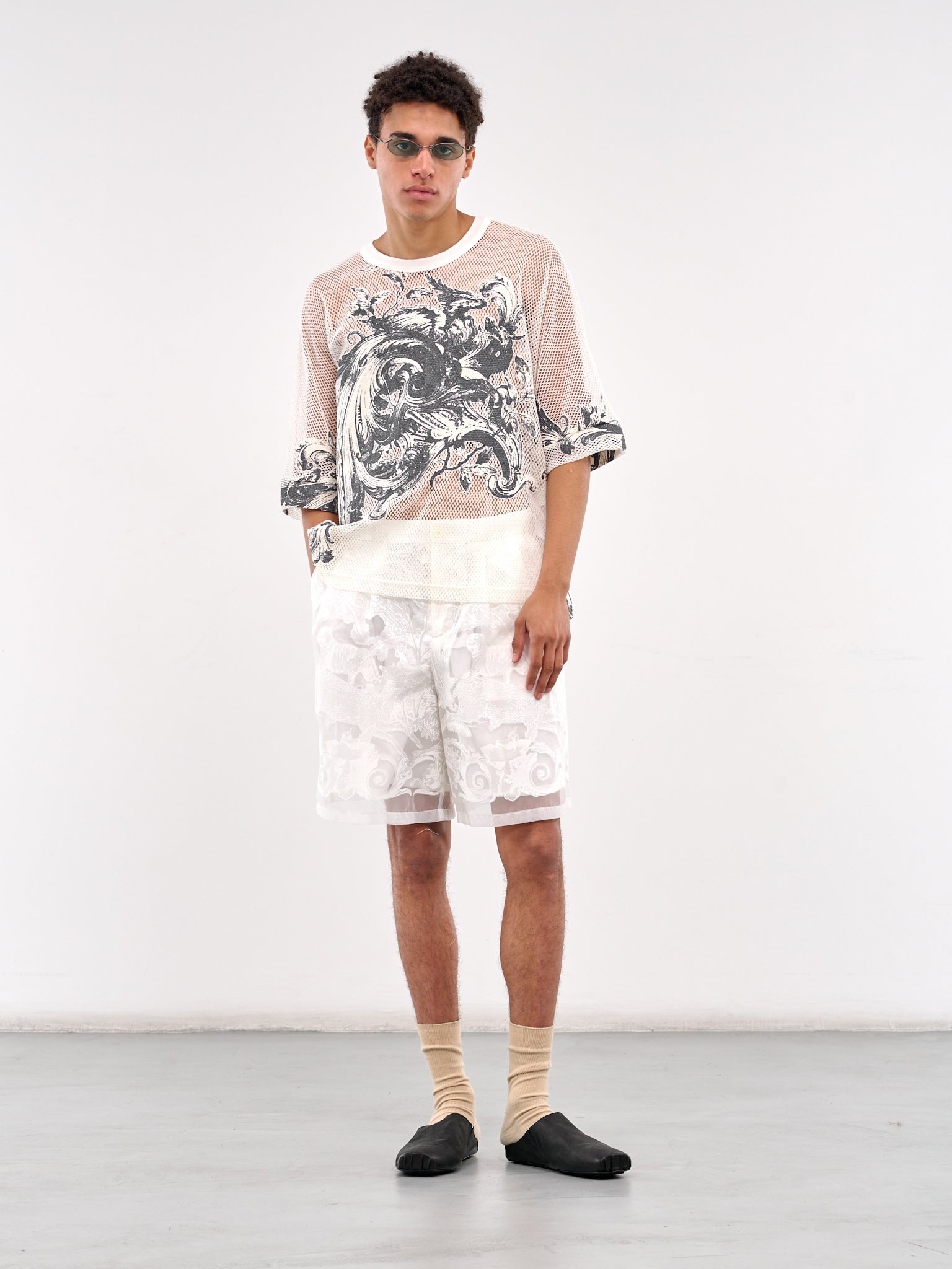 Sheer Printed Drawstring Shorts - 6