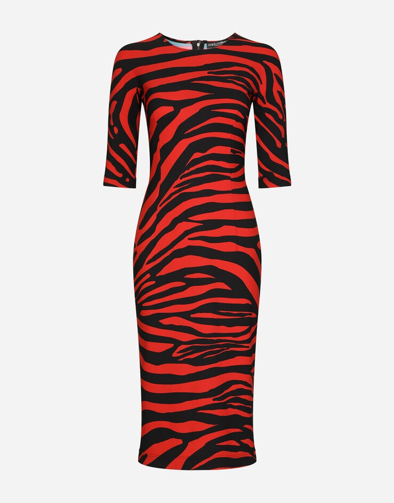 Zebra-print jersey 미디 드레스 1