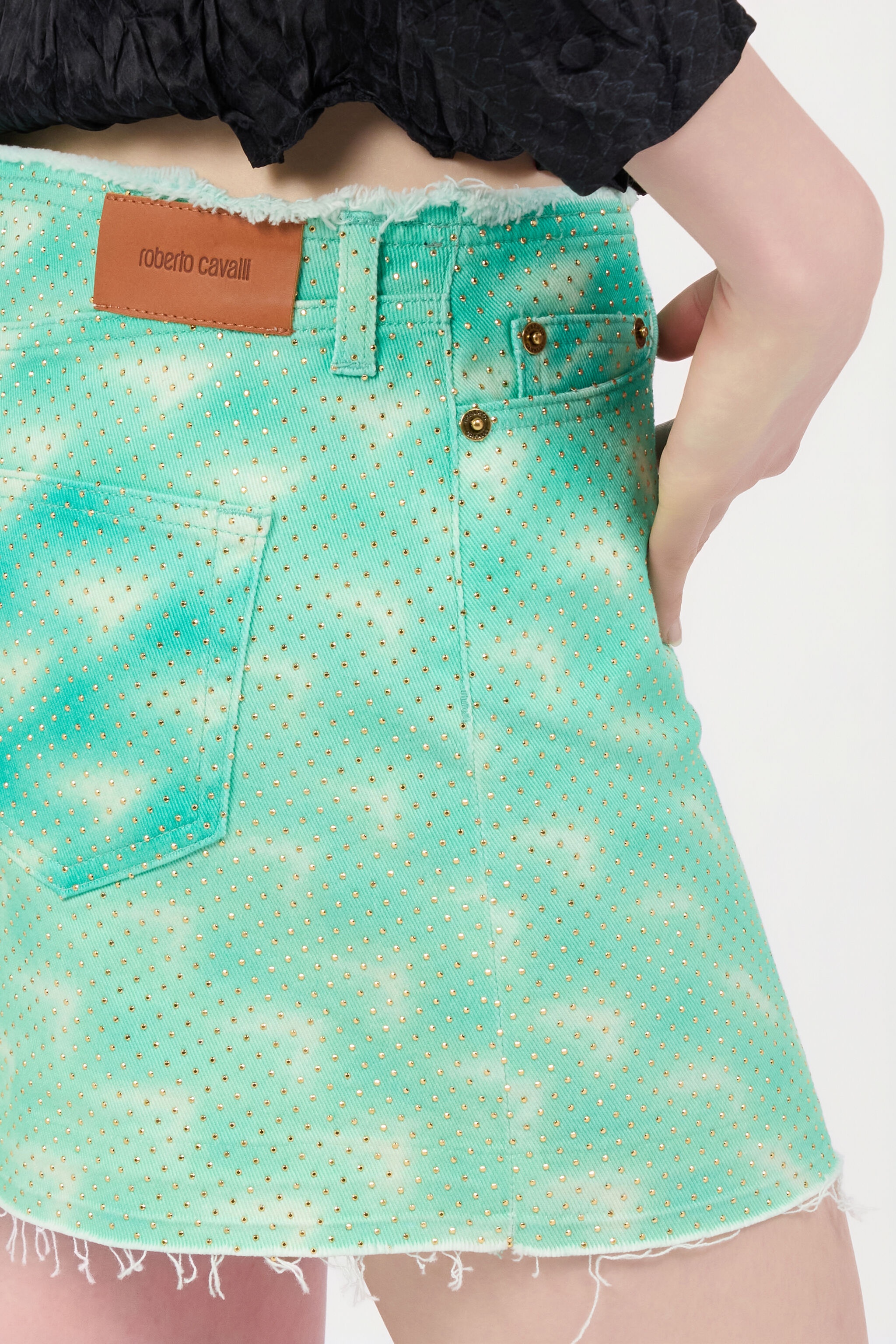 Miniskirt With Optical Glass Print And Micro Studs - 7