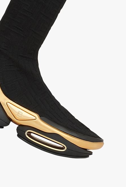 Black knit and suede B-Bold thigh-high sneakers - 4