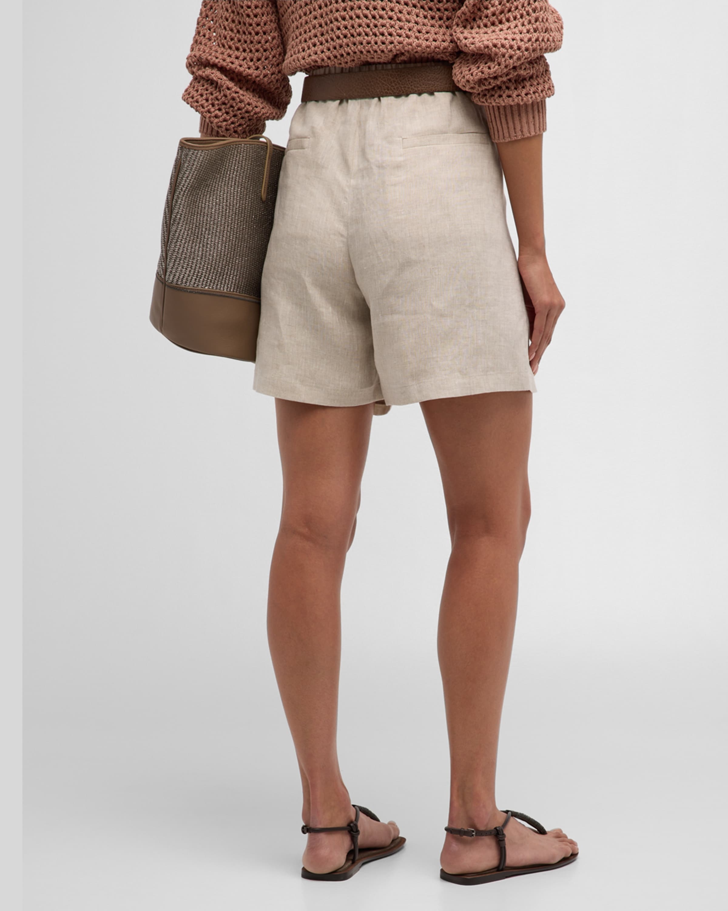 High-Rise Single-Pleated Linen Shorts - 4