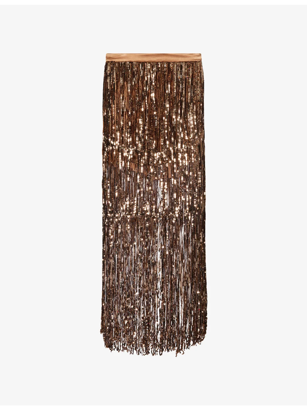 Laurel Fringed Sequin-Embellished Silk Midi Skirt - 1