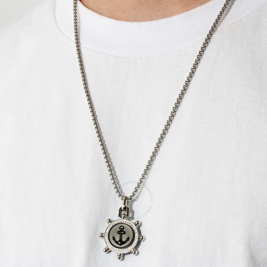 Robert Alton - Robert Alton 1/4CTW Stainless Steel Black & White Boat Wheel Anchor Pendant - 5