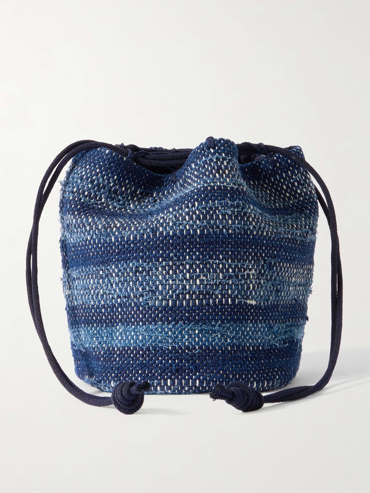 Indigo-Dyed Striped Cotton Drawstring Pouch - 1