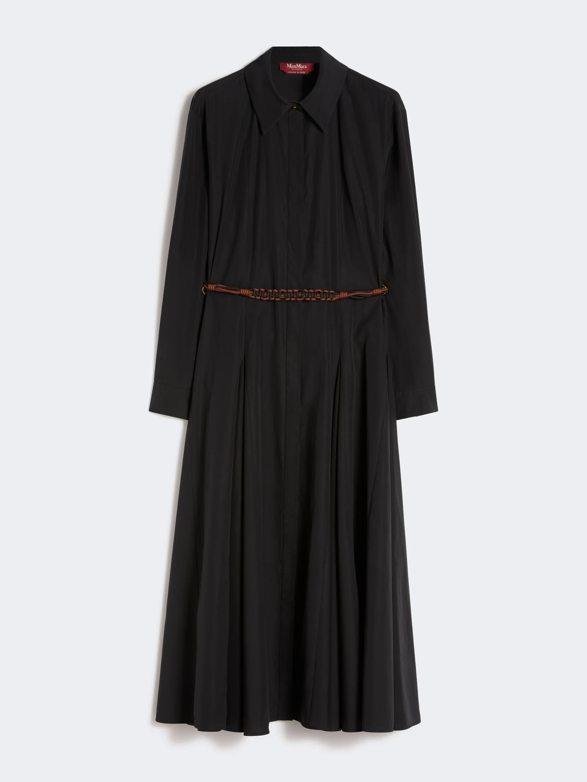 Long poplin shirt dress - BLACK - 1