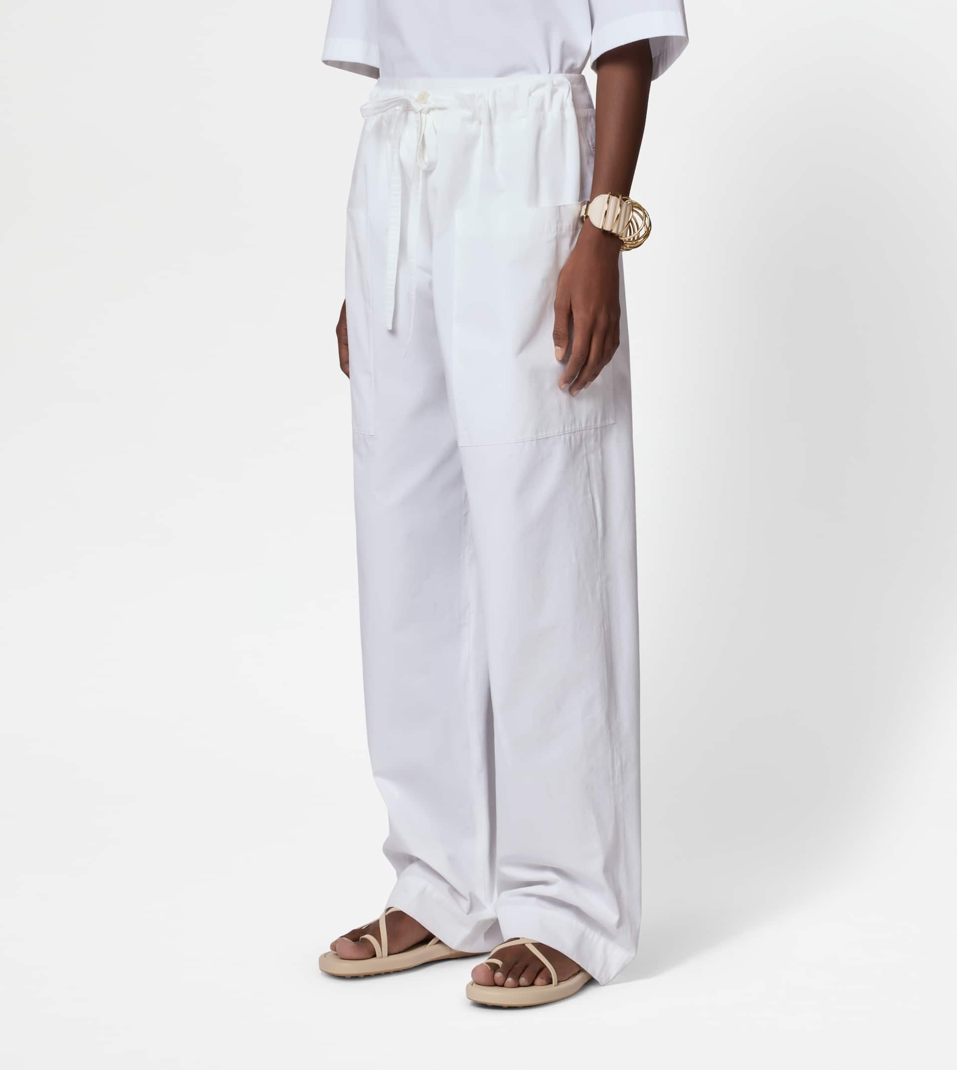 PANTS IN POPLIN WITH DRAWSTRING - WHITE - 3