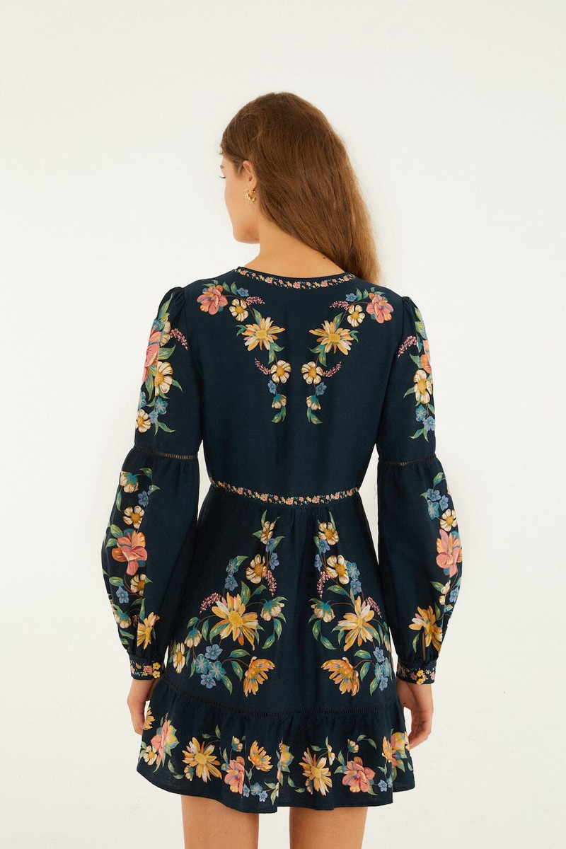 Dark Blue Maira Floral Lenzing Ecovero Euroflax Mini Dress 3