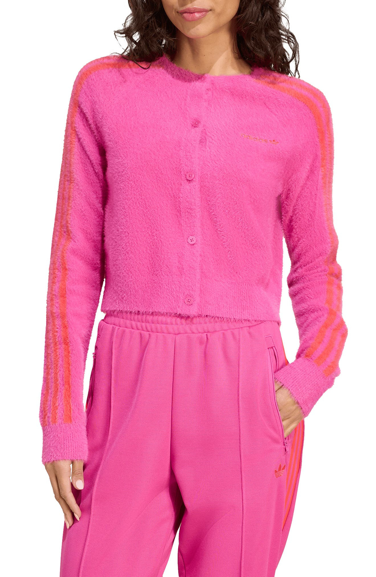 adidas Fluffy Cardigan in Semi Lucid Fuchsia at Nordstrom - 1
