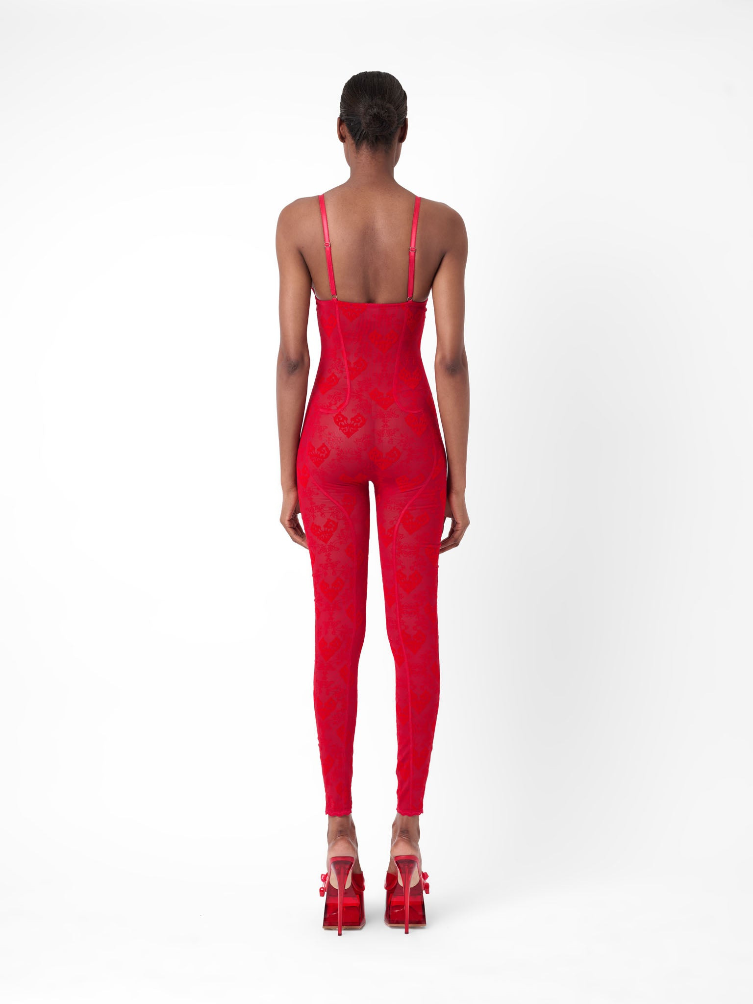 SCARLETT JUMPSUIT FLOCKED MESH RED - 3