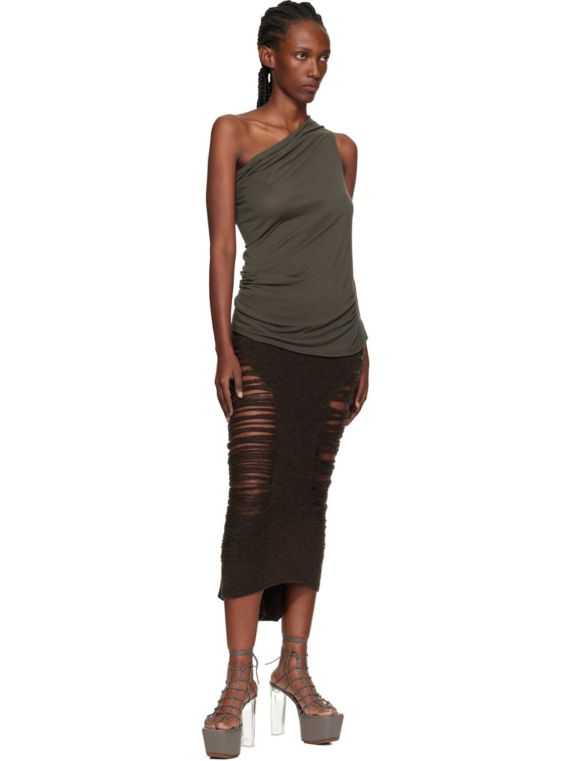 Rick Owens Brown Concordians Calf Dauphine Midi Skirt outlook