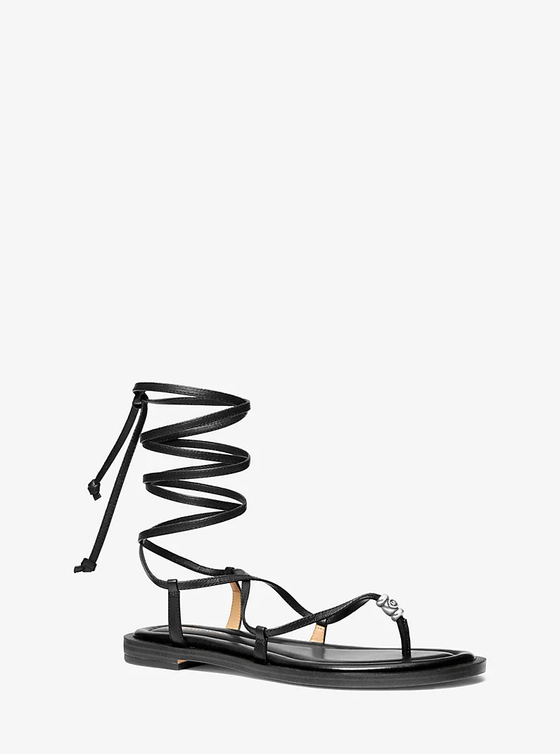 Khloe Embellished Leather Lace-Up Sandal - 1