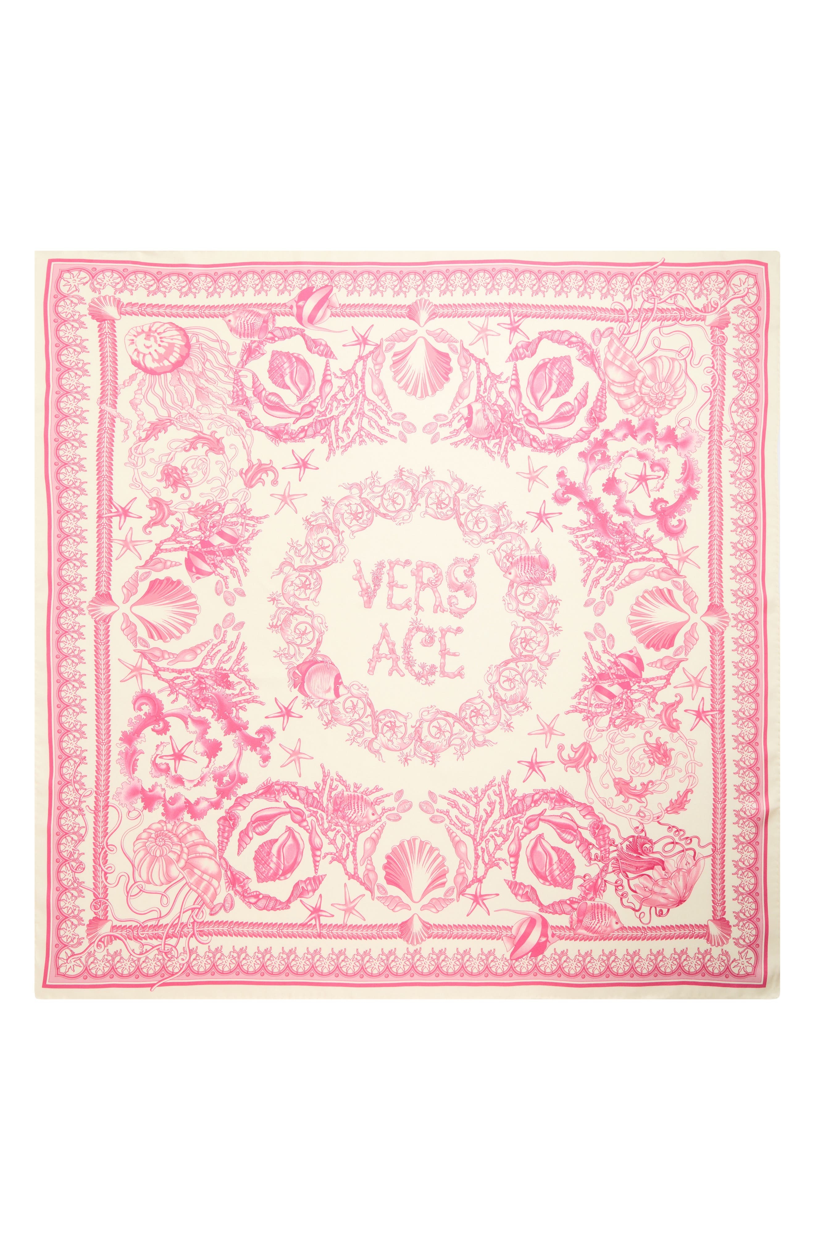 Versace Underwater Barocco Silk Square Scarf in Eggshell Dragonfruit at Nordstrom - 1