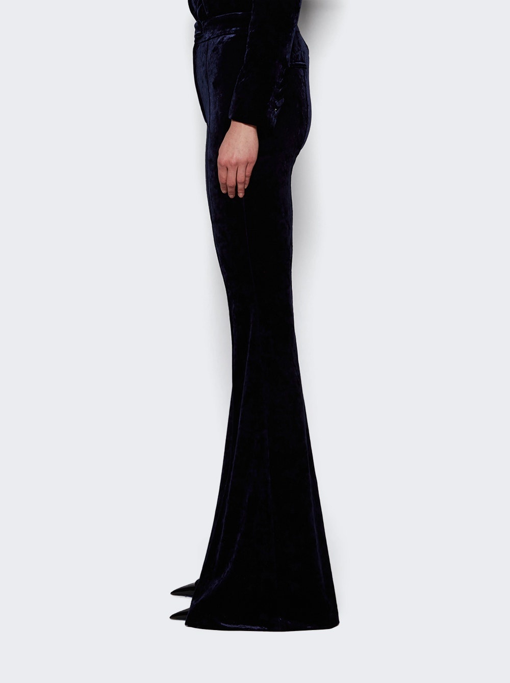Flare Trouser In Crushed Velvet Midnight - 4