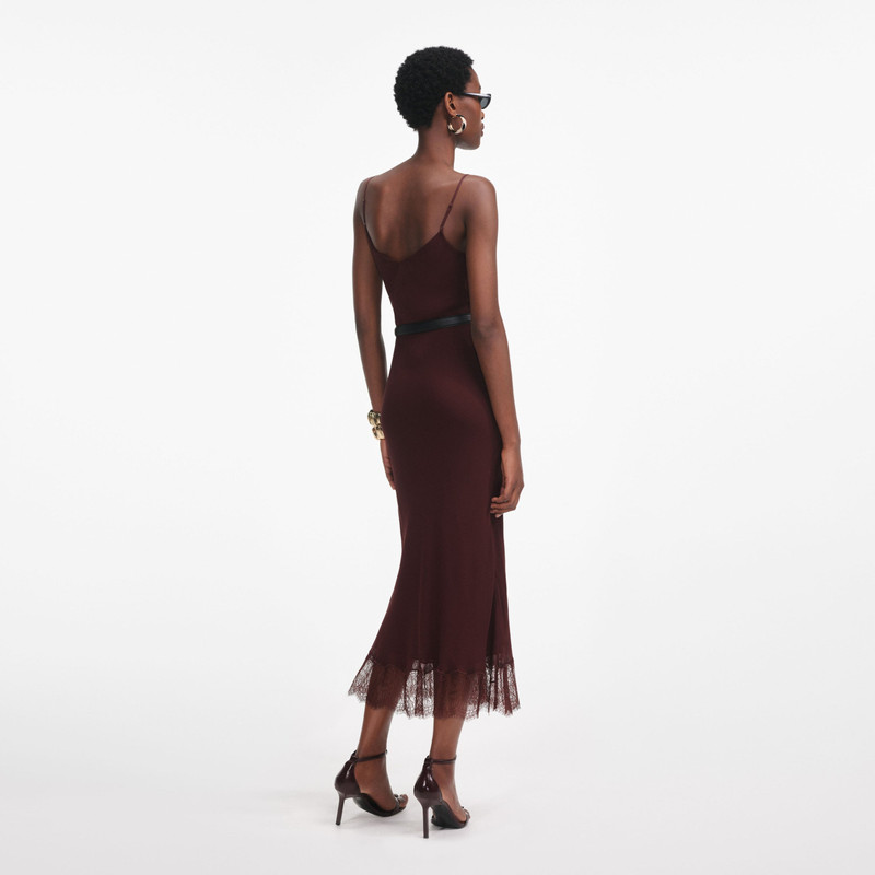 self-portrait Brown Lace Insert Midi Dress outlook