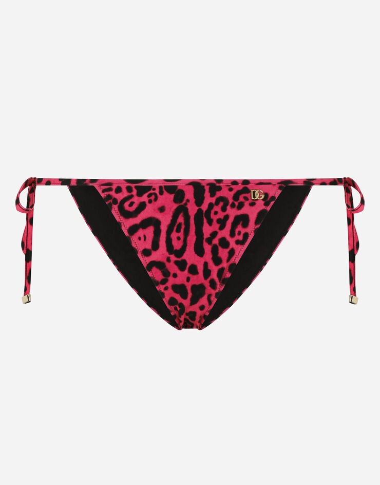 Bikini bottoms with neon leopard print with string ties - 1