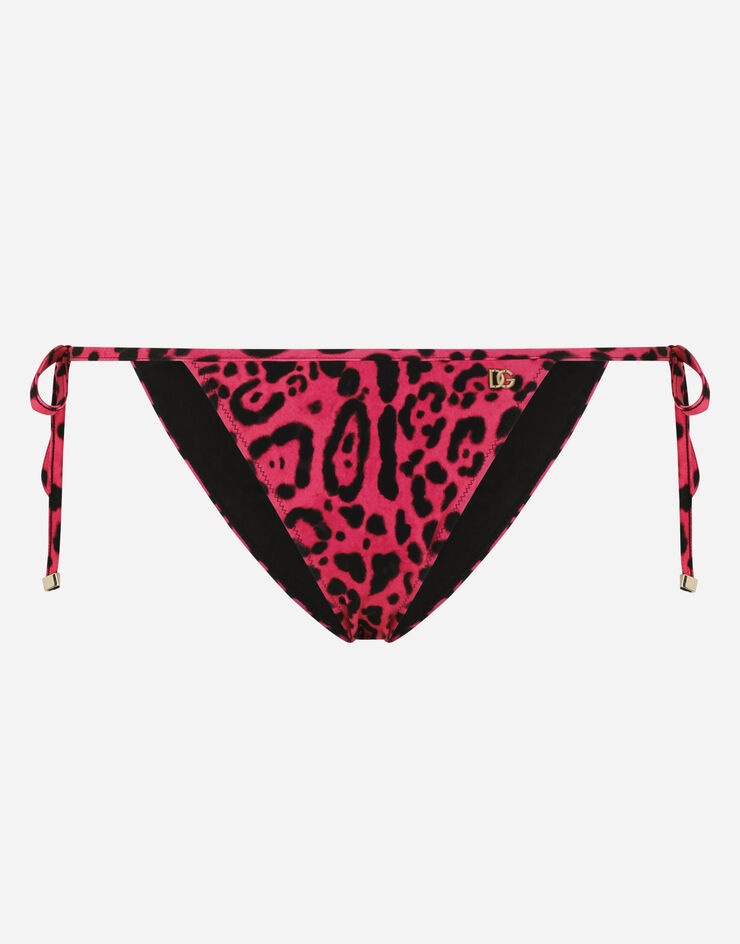 Bikini bottoms with neon leopard print with string ties - 1