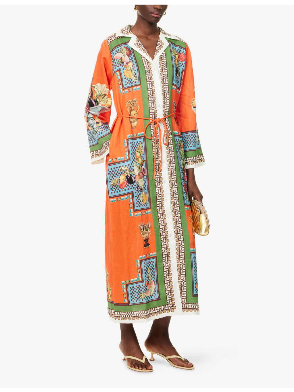 Rocco Graphic-Pattern Flax Midi Shirt Dress - 2