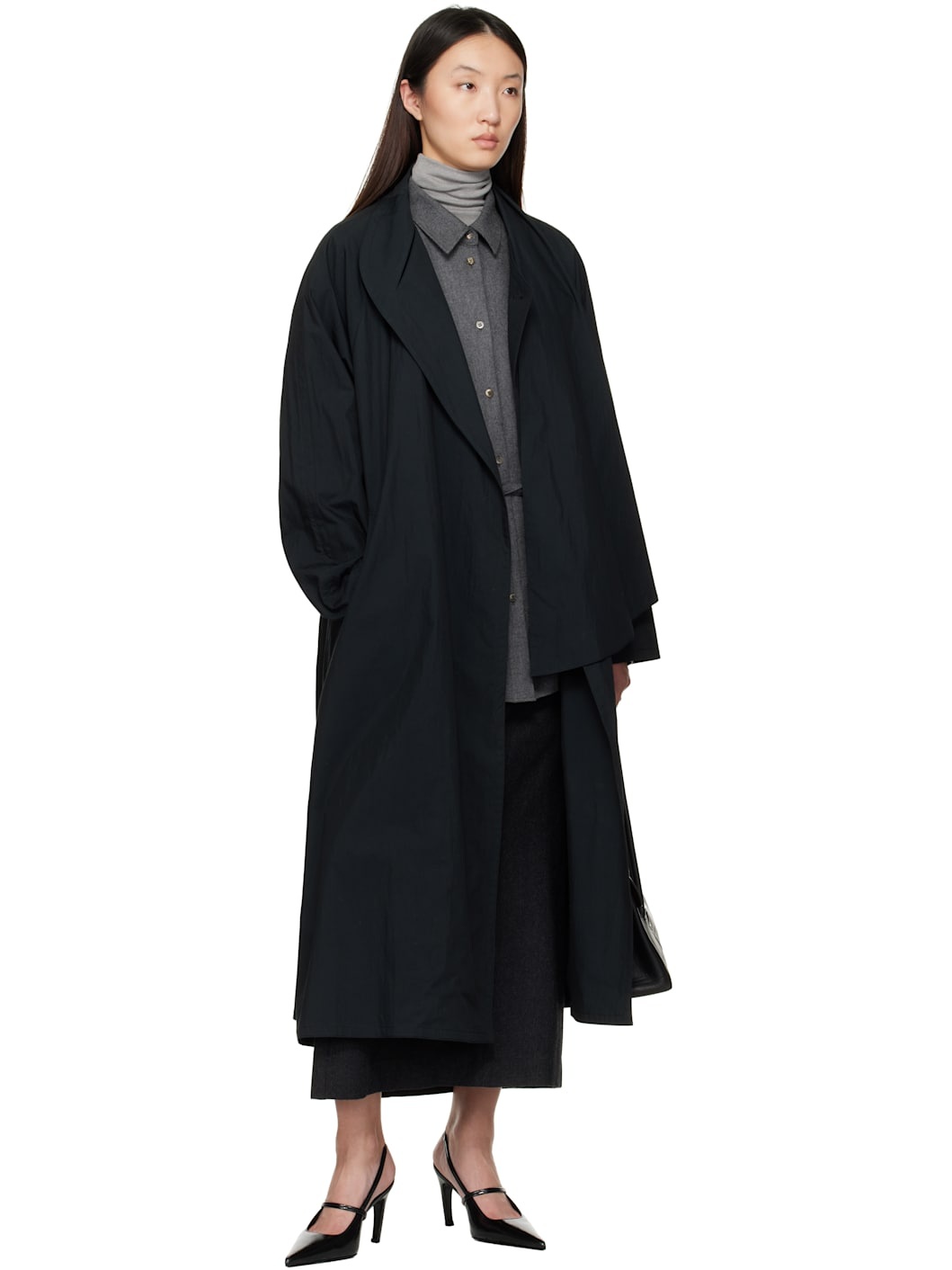 Navy Scarf Trench Coat - 5