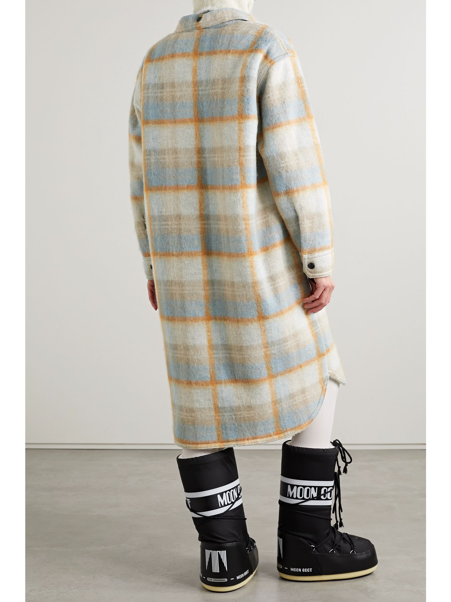 Vanay checked brushed wool-blend felt coat Beige - 3